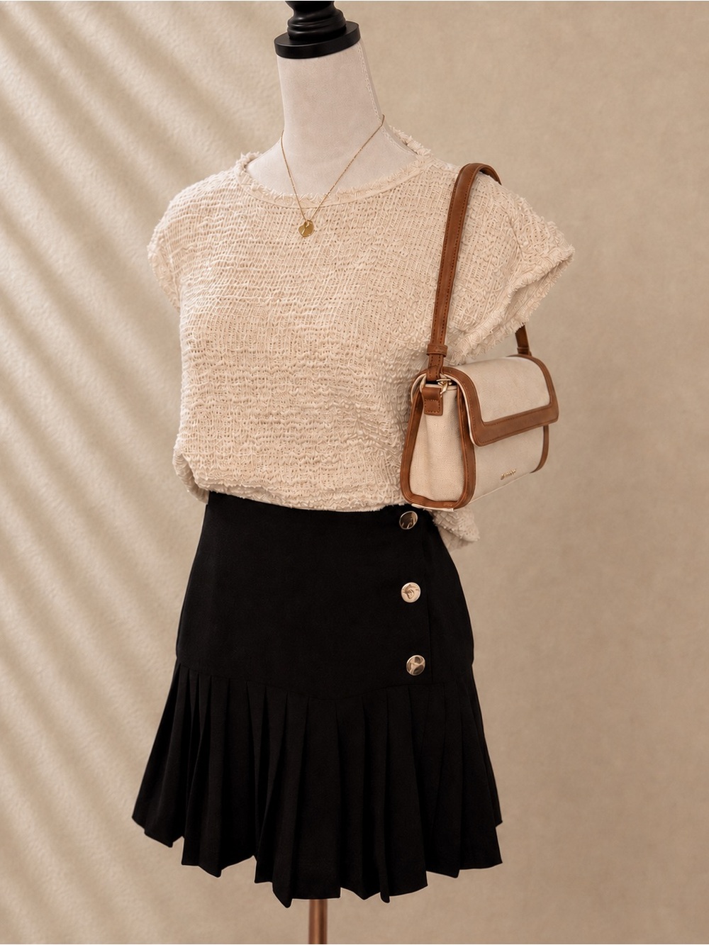 Zara Black Pleated Gold Button Mini Skort XS